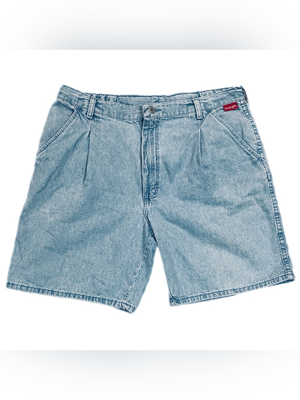 Vtg 90s Wrangler Jean Dad Shorts Light Wash Denim Pleated Jorts Made USA Size 34